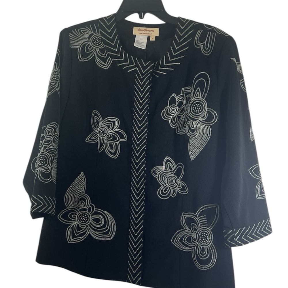 Black Embroidered Women's Jacket by Norm Thompson Size Medium